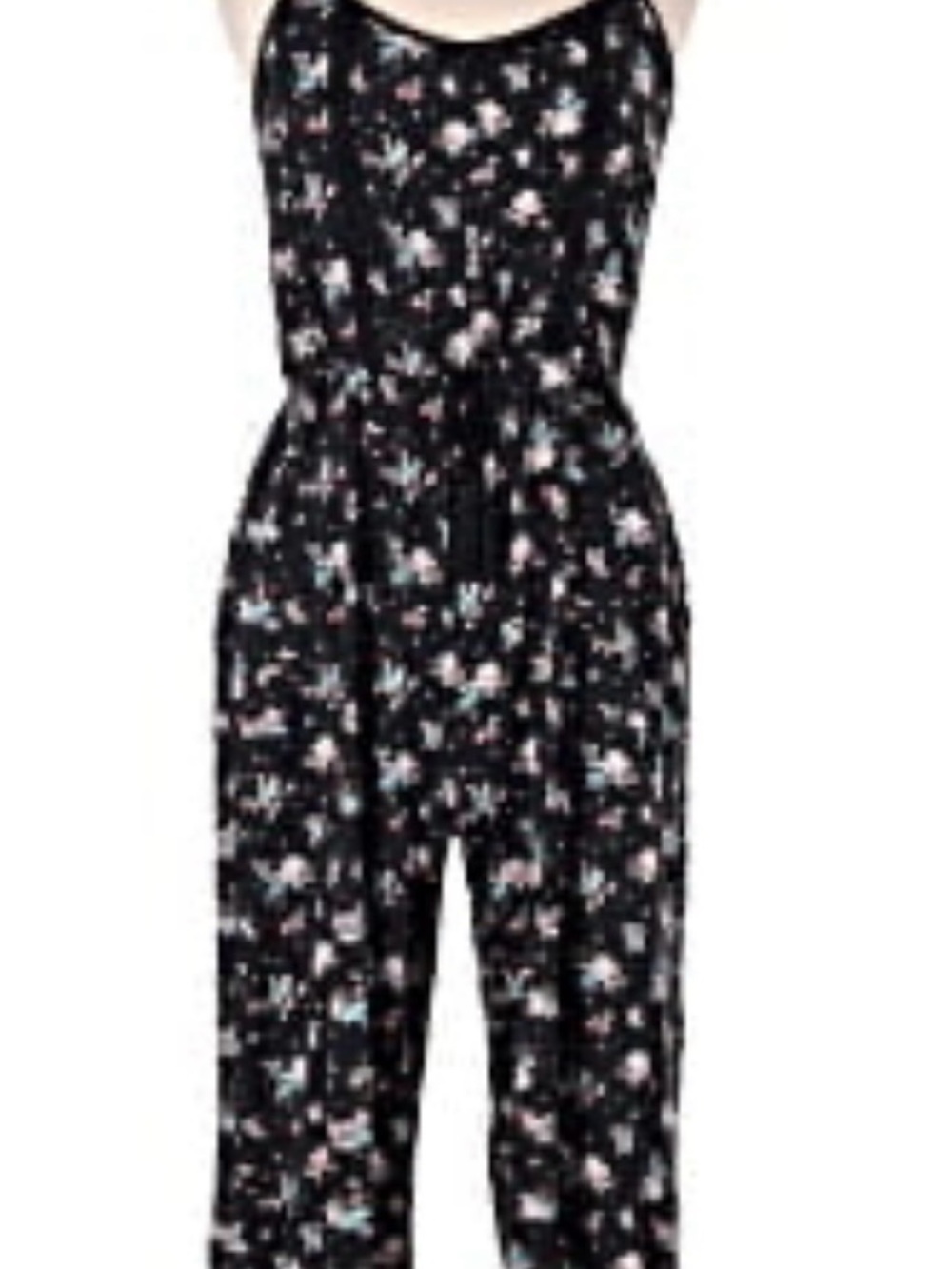 Xhilaration Black Floral Spaghetti-Strap Jumpsuit